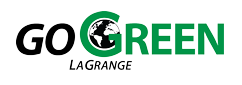 go green la grange logo a globe nestled in the capital G of Green