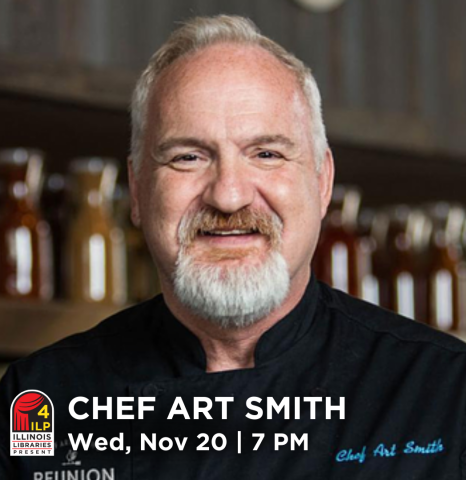 Portrait of man with beard smiling, text reads "Chef Art Smith"