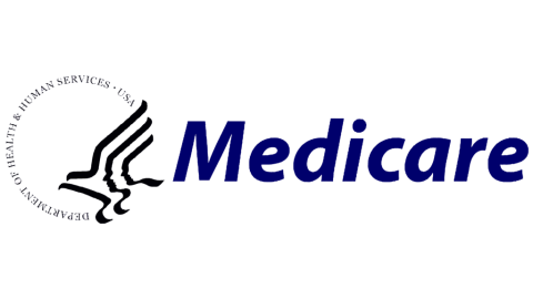 Medicare logo of a bird flying next to the word Medicare and words Department of Health and Human Services